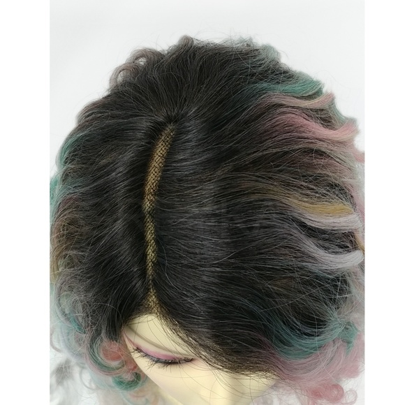 Gray pink blue lace front long wavy wig - Picture 4 of 6